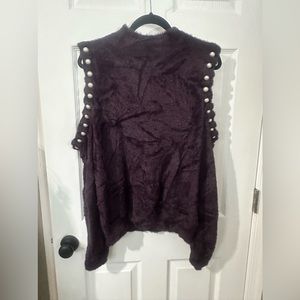 Beautiful Purple Sweater with pearl cold shoulders!